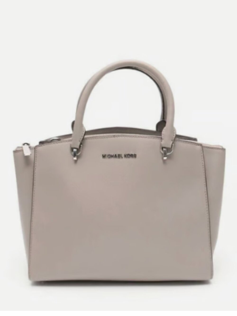 Michael Kors Ellis Large Leather Satchel Purse Pearl Grey